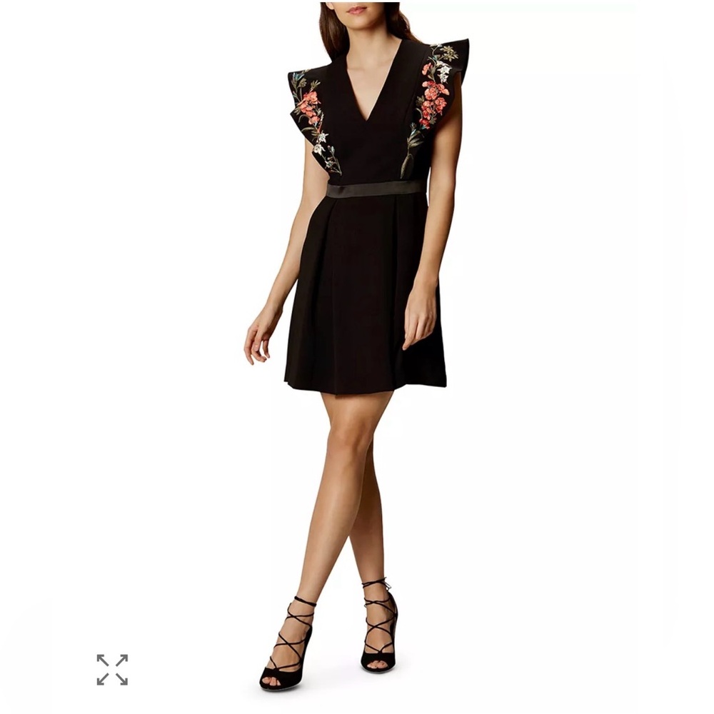 Karen Millen Black boho Dress with Floral Embroidery
